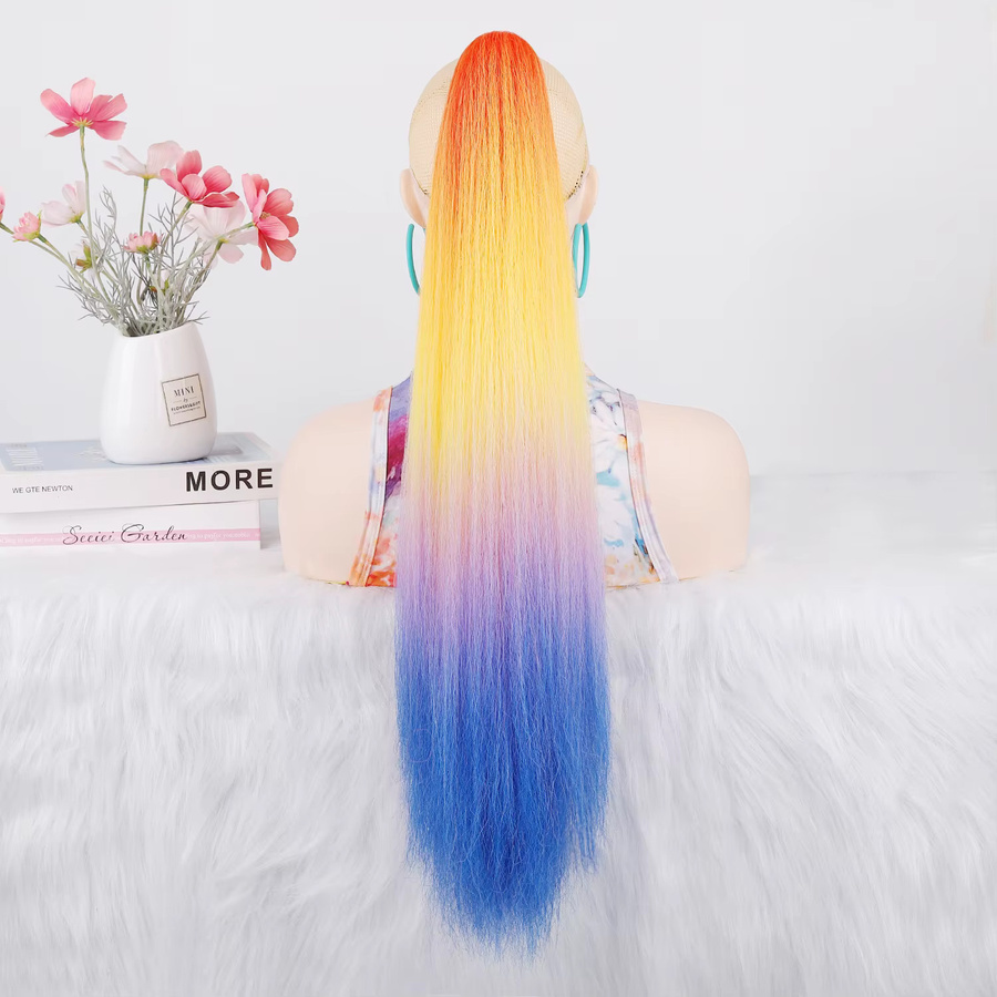 Jeedou Pferdeschwanz-Haarverlängerung, Yaki, Regenbogen-Ombre, synthetisch - Bild 1
