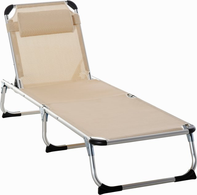 Outsunny Gartenliege aus Aluminium mit Textilene-Bezug in Beige, 5-fach verstellbar und faltbar, B/T/H: 170 x 60 x 76 cm - Bild 1