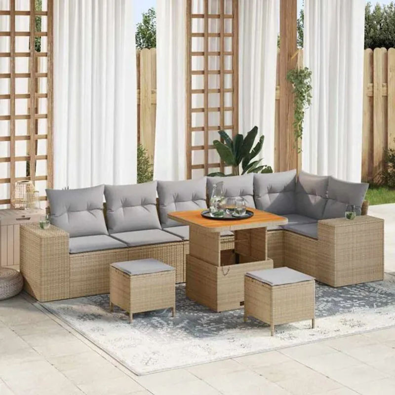 vidaXL Garten-Sofa-Set aus 9 Teilen in Beige aus modernem Poly-Rattan - Bild 1