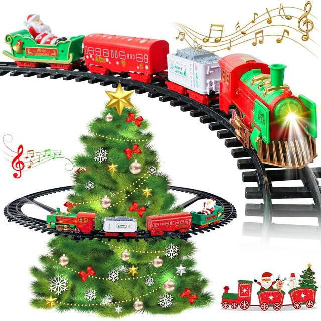 VATOS Weihnachtszug Spielzeug mit Musik und Licht als bunte Weihnachtsbaum-Dekoration für Kinder - Bild 1