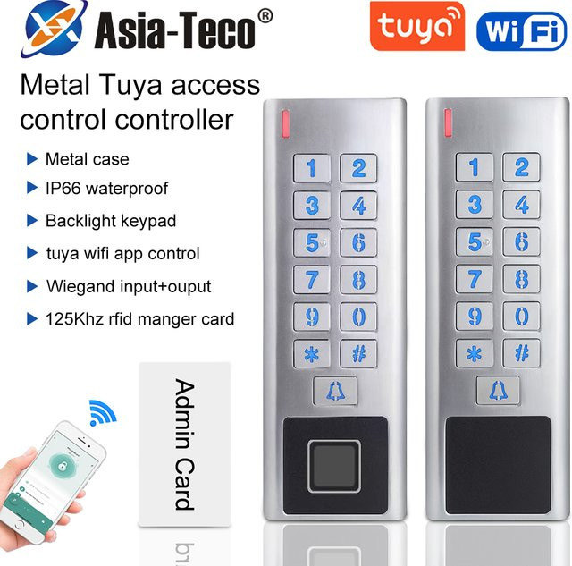 Smartes Türschloss mit Fingerabdruck, Tastatur und RFID-Kartenleser von Asia-Teco in Silber, Tuya App Steuerung, wasserdichtes Zugangskontrollsystem für den Außenbereich - Bild 1