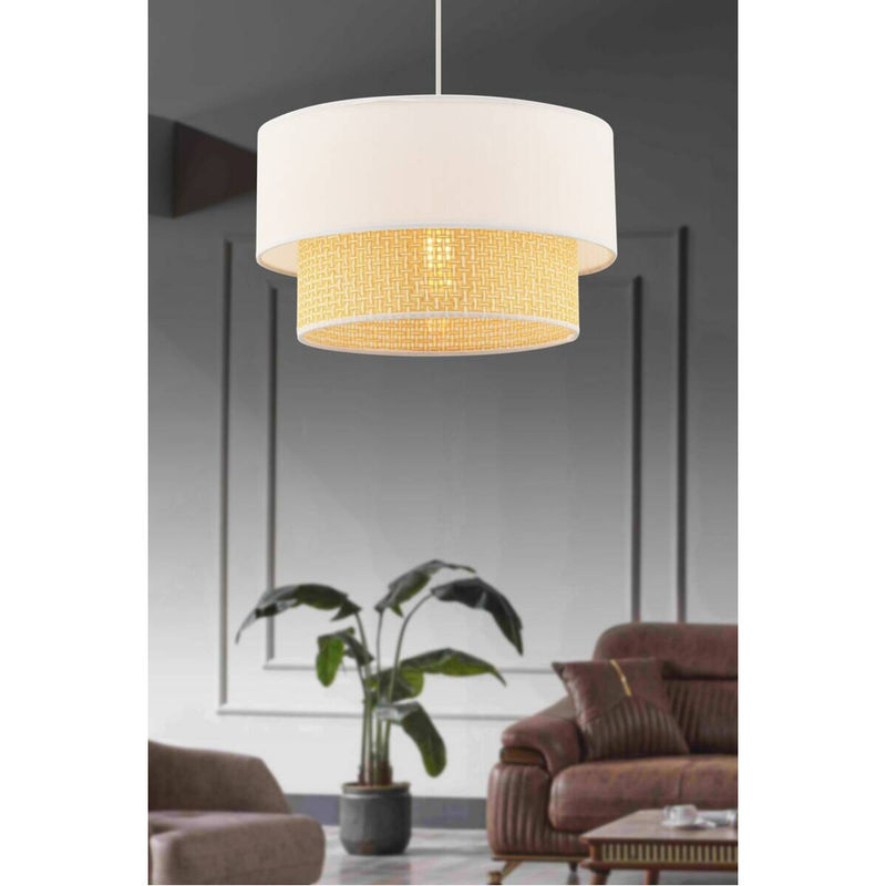 Opviq Pendelleuchte Echo Hazeran in Weiß und Beige aus Baumwolle, B/T/H: 30 x 30 x 65 cm, E27 - Bild 2