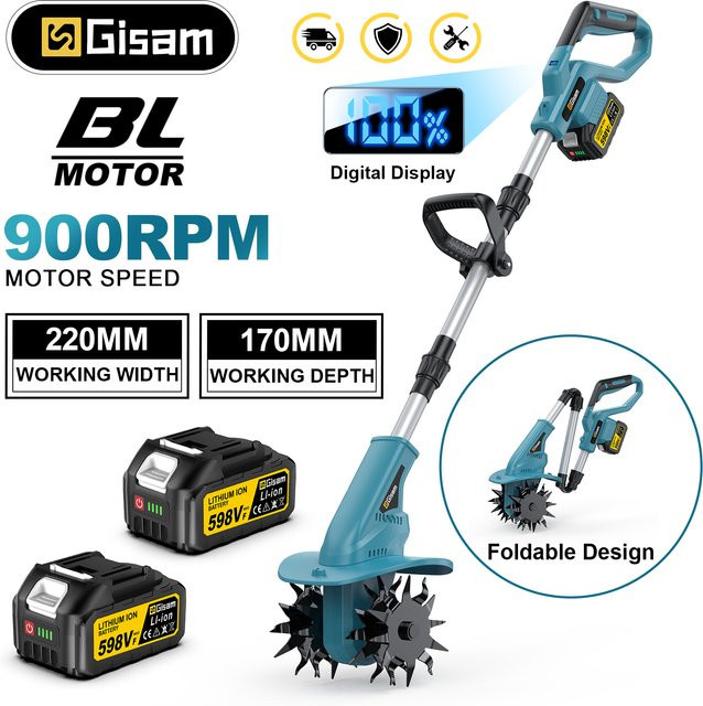 Gisam Bürstenloser Elektro-Gartenfräser für Makita 18V Akku, Blau, Durchmesser: 22 cm - Bild 1