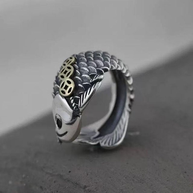 YULIN Ring, Kupfer, Silberbeschichtet, Fischförmiges Design, Unisex - Bild 1