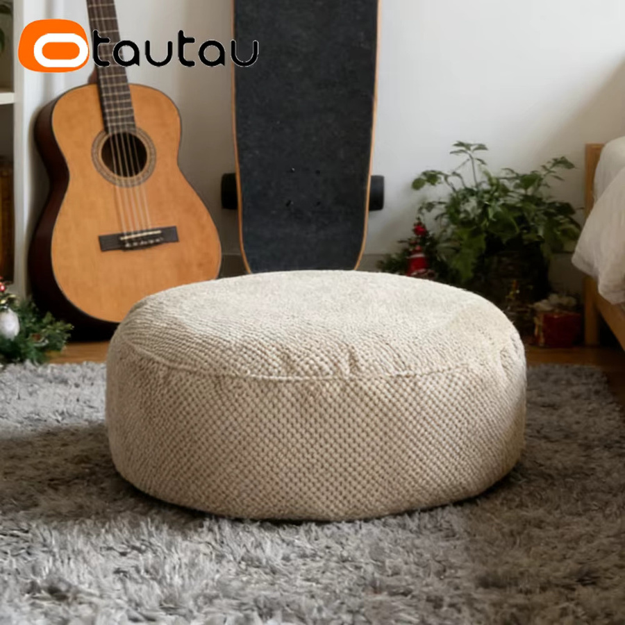 OTAUTAU Puff aus weichem Cord in Beige als Sitzsackbezug, Ottomane und Fußhocker JD036 ohne Füllung - Bild 5