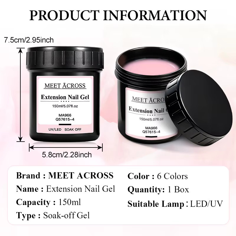 MEET ACROSS Builder Nail Gel Set, Rosa Weiß, 3 x 150 ml, Glänzend - Bild 5