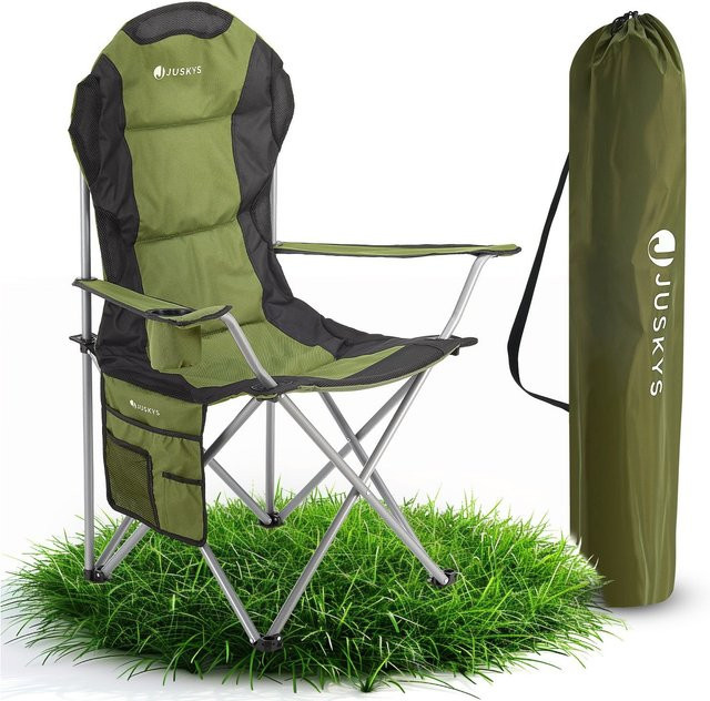 Juskys Campingstuhl Lido gepolsterter Klappstuhl mit Getränkehalter und Tasche Grün - Bild 1