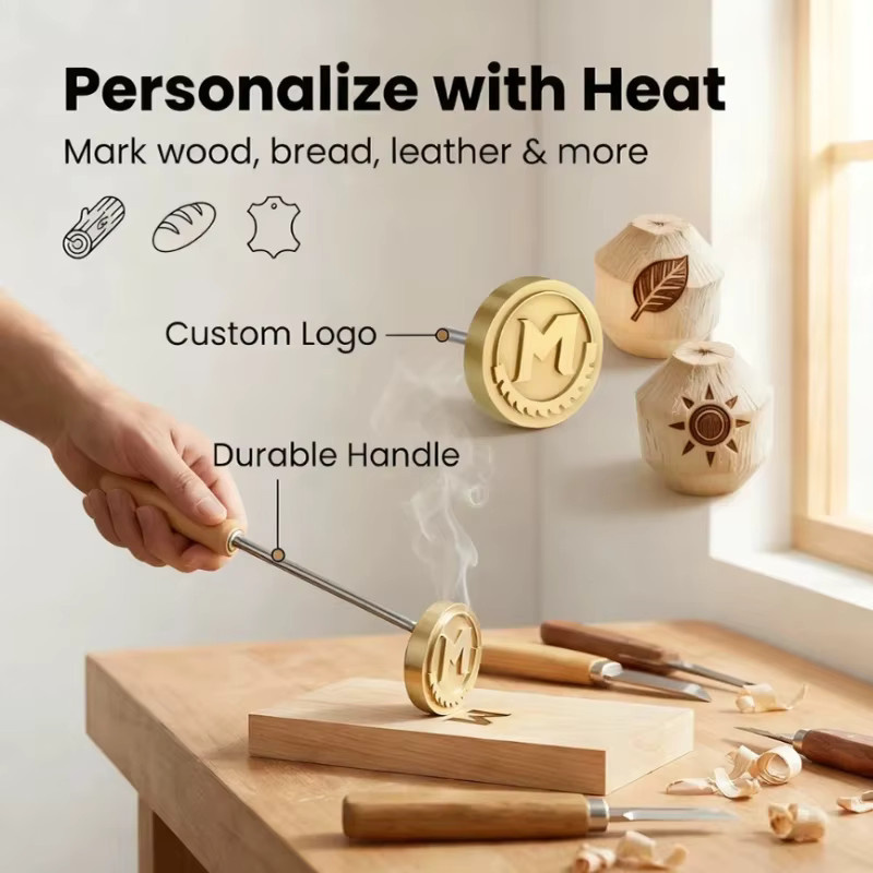 Personalisierter Logo Brandstempel aus Messing für Holz, Leder und BBQ mit individuellem Branding in Gold - Bild 2