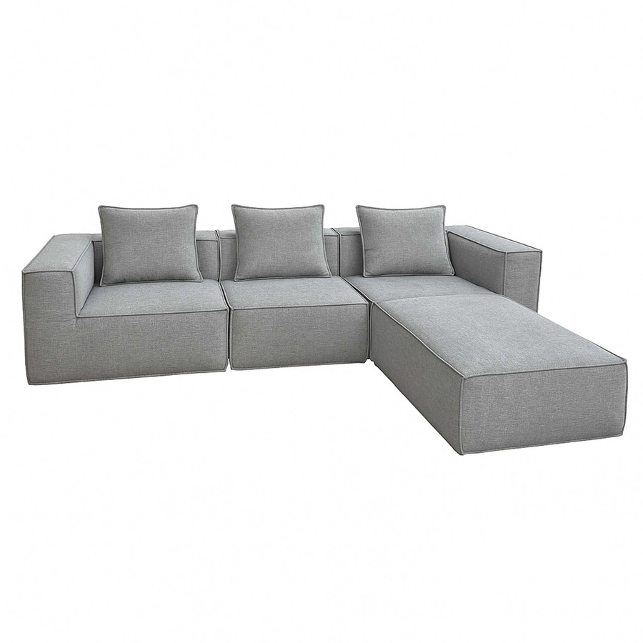 MCW L-Sofa O54 Modular erweiterbare Lounge-Couch mit Ottomane in Hellgrau, Stoff/Textil, B/T/H: 270 x 63 x 190 cm - Bild 2