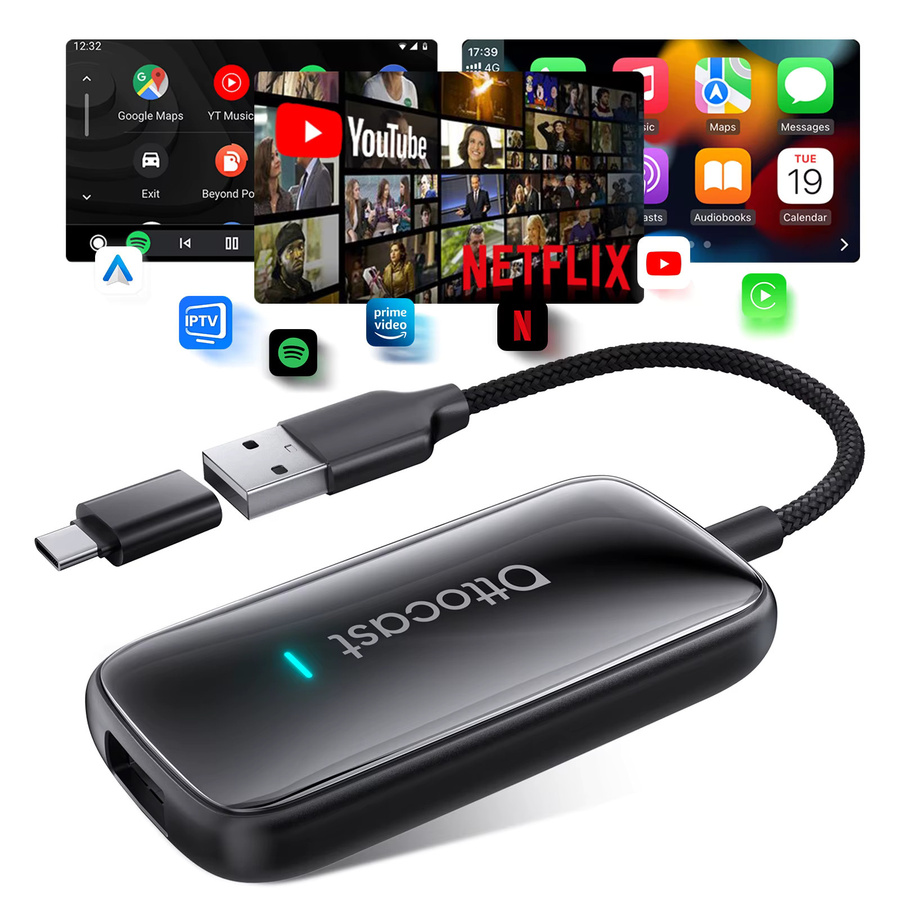 OTTOCAST Play2Video Ultra 3-in-1 AI Box Kabelloser CarPlay und Android Auto Adapter mit integriertem APP-Hub für YouTube, Netflix, IPTV und TikTok in Schwarz - Bild 6