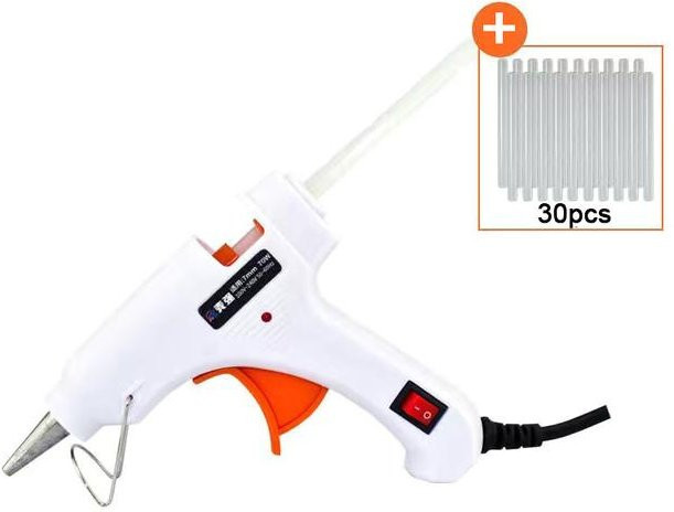 ZEKS Heißklebepistole 70W mit 30 transparenten Klebesticks in Weiß, EU-Stecker für 7mm Klebesticks - Bild 1