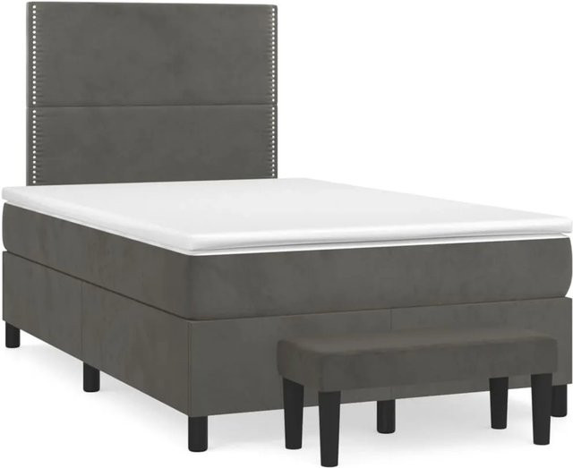vidaXL Boxspringbett mit Matratze aus Samt in Dunkelgrau, Hybrid-Design mit Taschenfederkern, B/T: 120 x 200 cm - Bild 1