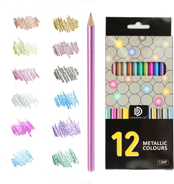 Semi art Metallic-Buntstifte in 12 Farben für Zeichnungen und Malereien auf schwarzem Karton - Bild 1