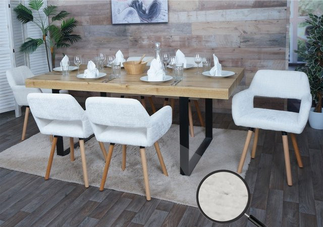 6er-Set MCW Esszimmerstuhl A50 II mit Armlehnen aus Buchenholz und Chenille-Stoff in Beige - Bild 1