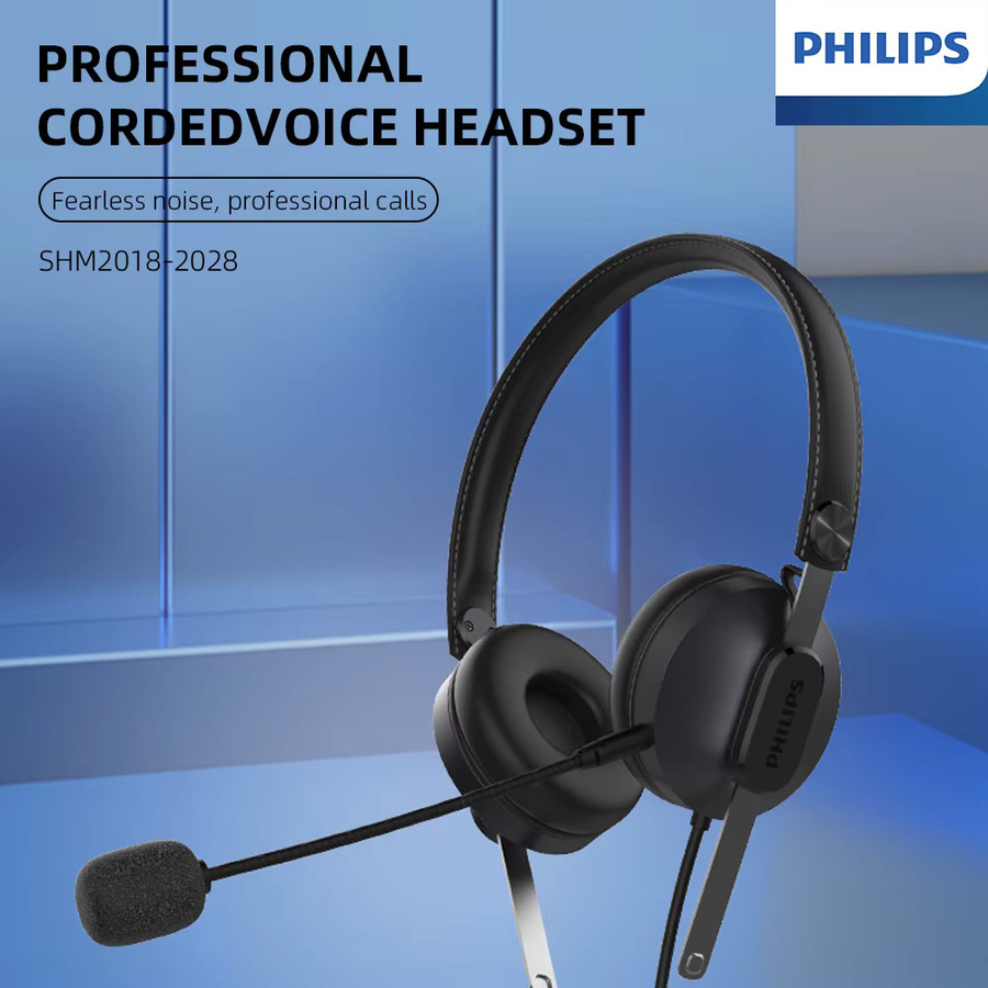 Philips SHM2018/SHM2028 Kabelgebundener Kopfhörer mit Mikrofon und ENC Geräuschunterdrückung in Schwarz mit 3,5mm Jack und USB-C Anschluss - Bild 2