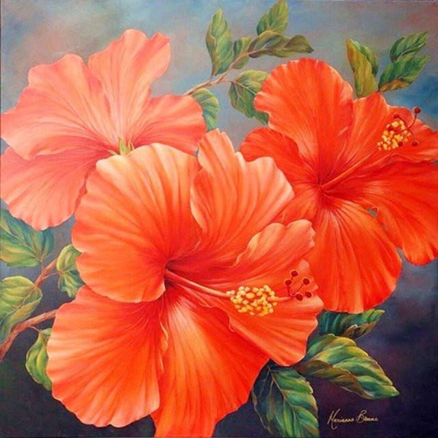 FIYO Diamantmalerei Rote Blume als Mosaik-Stickerei in Orange und Rot, B/H: 30 x 30 cm - Bild 1