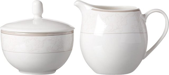 Ritzenhoff & Breker Milch- und Zucker-Set Isabella aus Porzellan in Weiß mit floralem Design, 2er Set - Bild 1