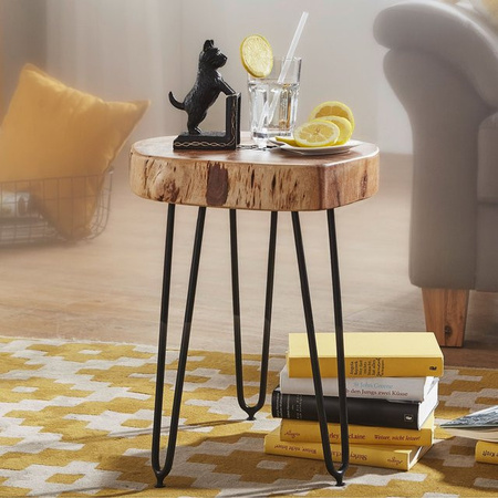 FineBuy Beistelltisch aus Akazie Massivholz mit Haarnadelbeinen, B/T/H: 35 x 35 x 45 cm, Braun