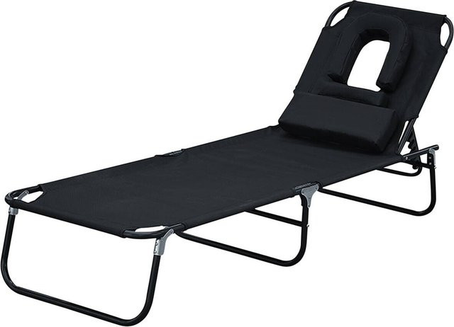 Outsunny Sonnenliege aus Textilene in Schwarz mit verstellbarer Kopfstütze und pulverbeschichtetem Stahlgestell, B/H/L: 28 x 56 x 190 cm - Bild 1