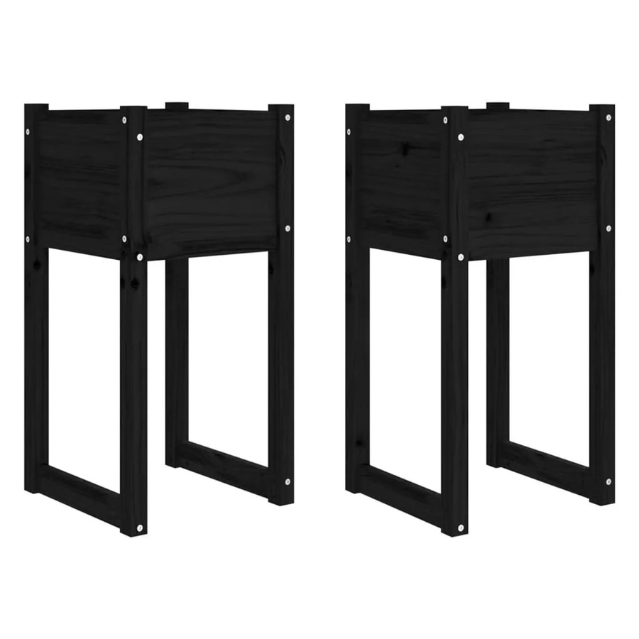 vidaXL Pflanzkübel Set aus Massivholz Kiefer, 2 Stück, Schwarz, B/T/H: 40 x 40 x 81 cm - Bild 2