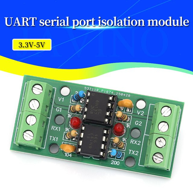 Javino Zwei-Wege-UART-Kommunikationsprotokoll Serielles Port-Isolationsmodul mit Dual 6N137 Optokoppler-Chip in Grün (600–250 k Baud) - Bild 1