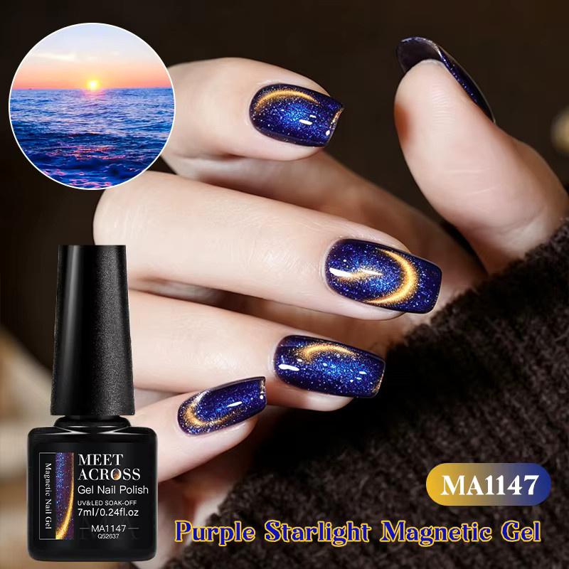 Meet Across Purple Starlight Magnetic Gel-Nagellack, Gold Light Glitter - Bild 5