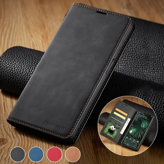 Leder-Brieftasche magnetische Flip-Hülle für Google Pixel 6 und Google Pixel 6 Pro in Schwarz oder Blau - Bild 1