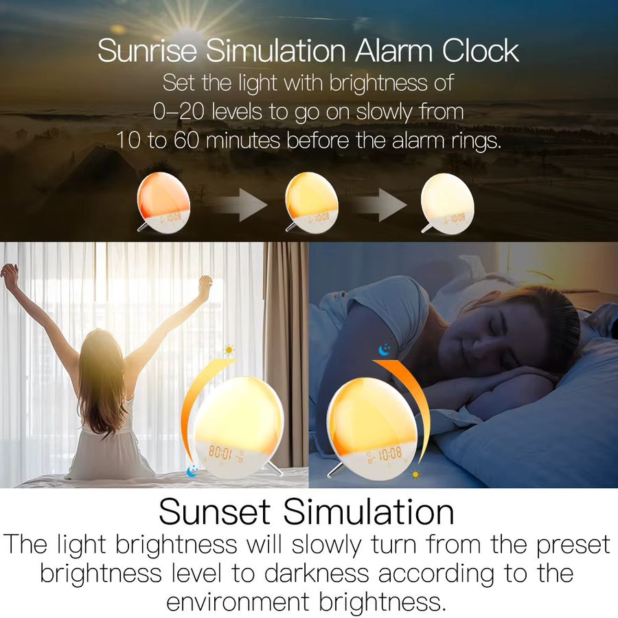 MOES WiFi Smart Light Wecker mit Sunrise und Sunset Simulation, 7 Farben, Tuya App-Steuerung, kompatibel mit Alexa und Google Home, Multicolor - Bild 2