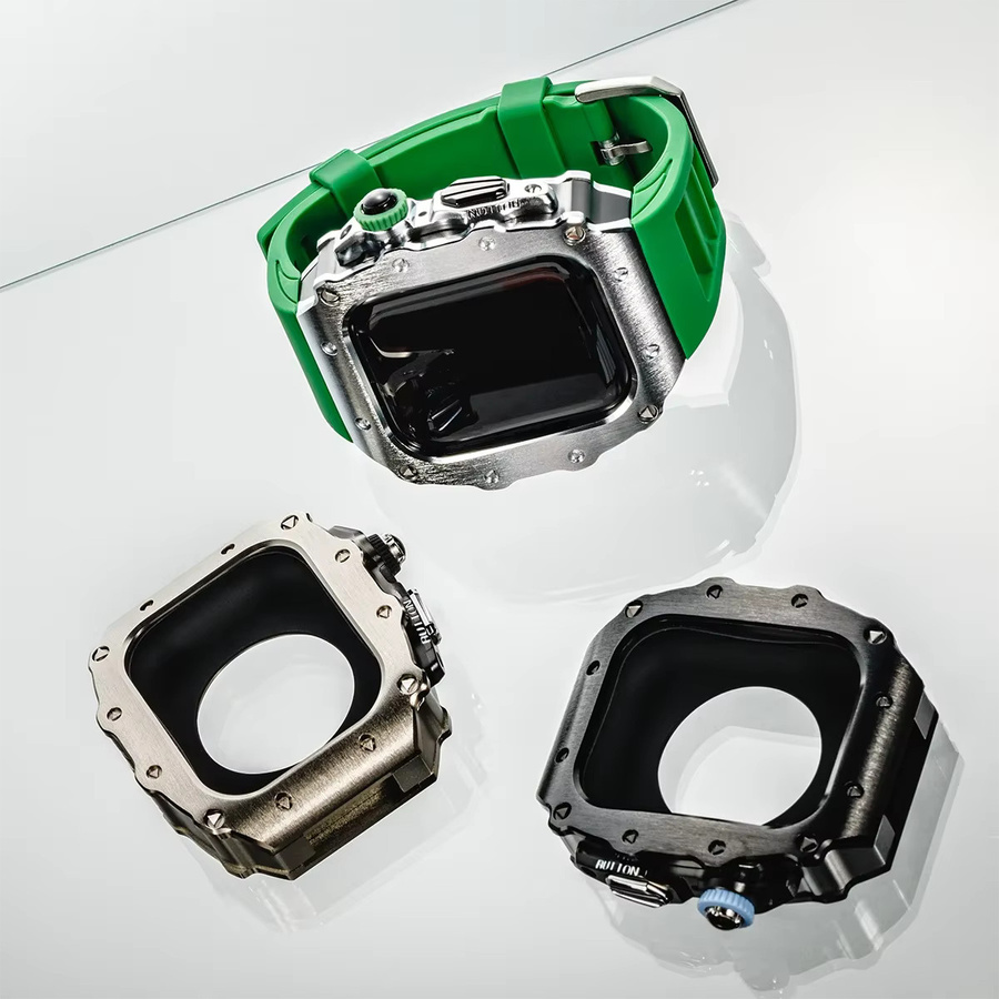 FancyWrist Modifikationsset für Apple Watch S11 10, 46/44/45 mm mit Edelstahlgehäuse und Silikon-Dornschließe für IWatch Serie 9, 8, 7, 6 SE3 - Bild 3