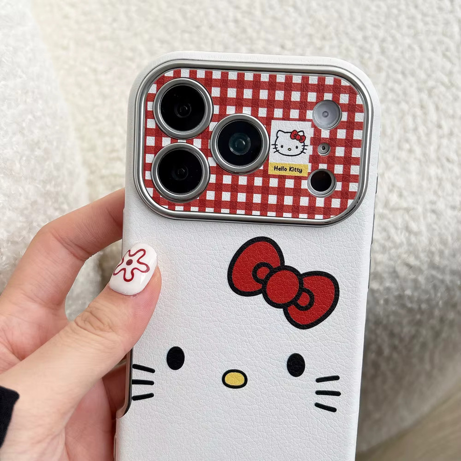 Sanrio Hello Kitty Handyhülle mit Schleife und Linsenschutz aus hartem Leder für iPhone 17 16 15 14 13 Pro Max in Weiß - Bild 4