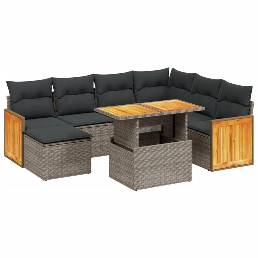vidaXL 8-teilige Garten-Sofagarnitur aus Polyrattan in Grau mit Kissen und Couchtisch - Bild 2
