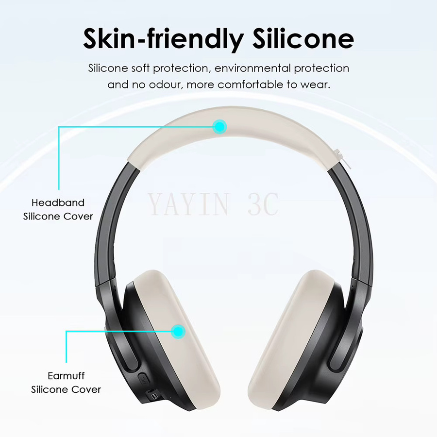 Silikon-Schutzhülle für Edifier WH950NB Active Noise Cancelling Wireless-Kopfhörer in Schwarz mit Ohrenschützern und Stirnband-Schutz - Bild 3