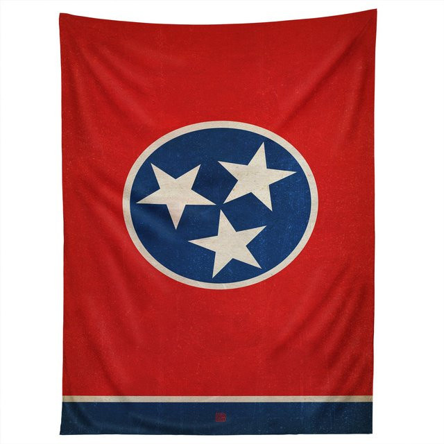 Rustikaler Wandteppich Tennessee Staatsflagge in Schwarz und Rot mit grafischem Design - Bild 1
