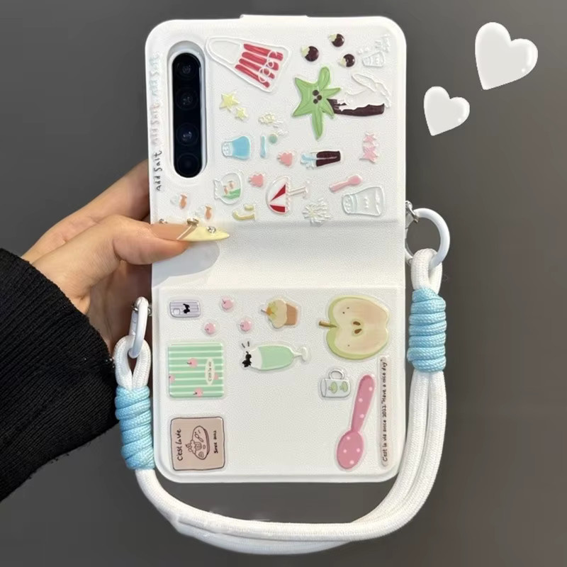 Handyhülle im Buchstil mit Cartoon-Aufklebern aus weißem Leder für Samsung Z Flip 7, Samsung Z Flip 6 und Xiaomi Mix Flip / Mix Flip 2 - Bild 2