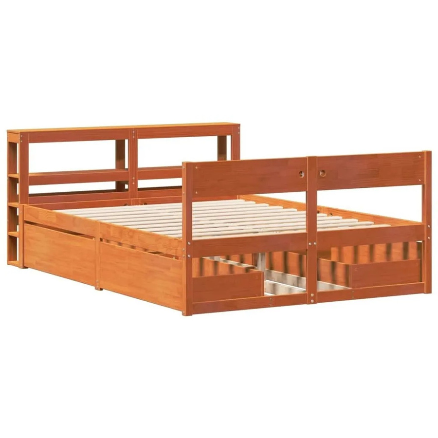 vidaXL Massivholzbett aus Kiefernholz in Braun, rustikales Bett ohne Matratze, B/T/H: 156 x 156 x 82 cm - Bild 2