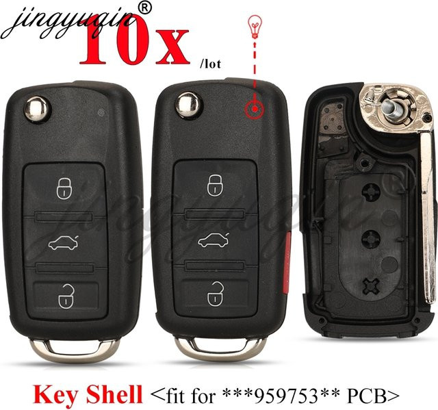 Jingyuqin 10er Set Ersatzgehäuse für VW Volkswagen Touareg Phaeton und Skoda Flip Fernbedienung, 3/4 Tasten, Schwarz - Bild 1