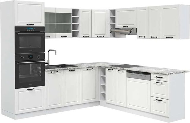 Vicco R-Line Eckküche Landhaus Weiß mit Marmor-Optik B/T/H: 237 x 60 x 247,61 cm - Bild 1