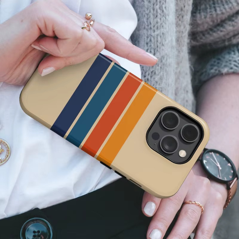 Magnetische Handyhülle mit Retro-Streifen für iPhone 11 bis iPhone 17 Pro Max, stoßfeste Acryl Schutzhülle, Multicolor - Bild 2