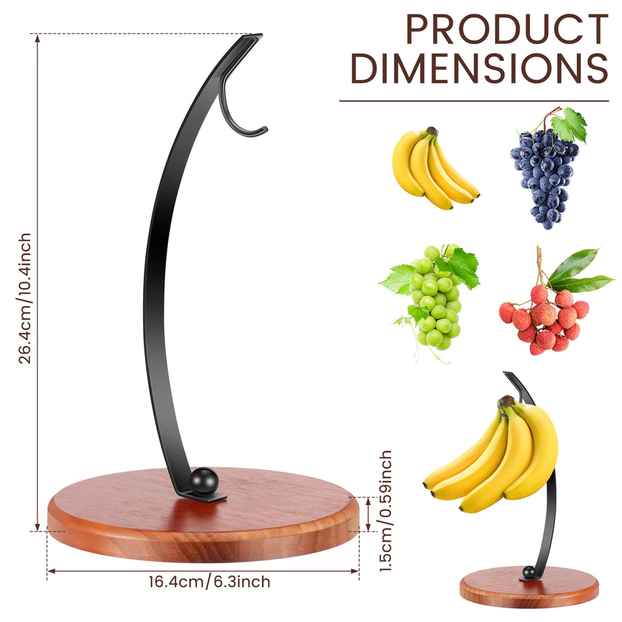 Willstar Bananenhalter-Ständer aus Holz als Obst-Aufbewahrung und Bananen-Aufhänger mit Haken in Schwarz oder Braun - Bild 3