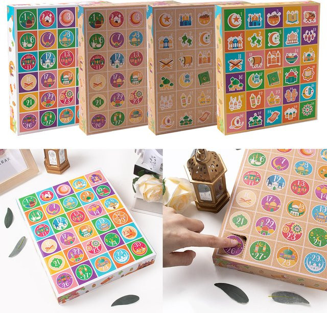 Cyuan Ramadan Adventskalender Set mit 30 Countdown-Schubladen, 4 Stück, Mehrfarbig, aus Wellpappe für Kinder - Bild 1