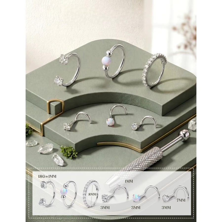Bobisty Nasenring Edelstahl, Gold, Zirkonia, Opal, Damen - Bild 2