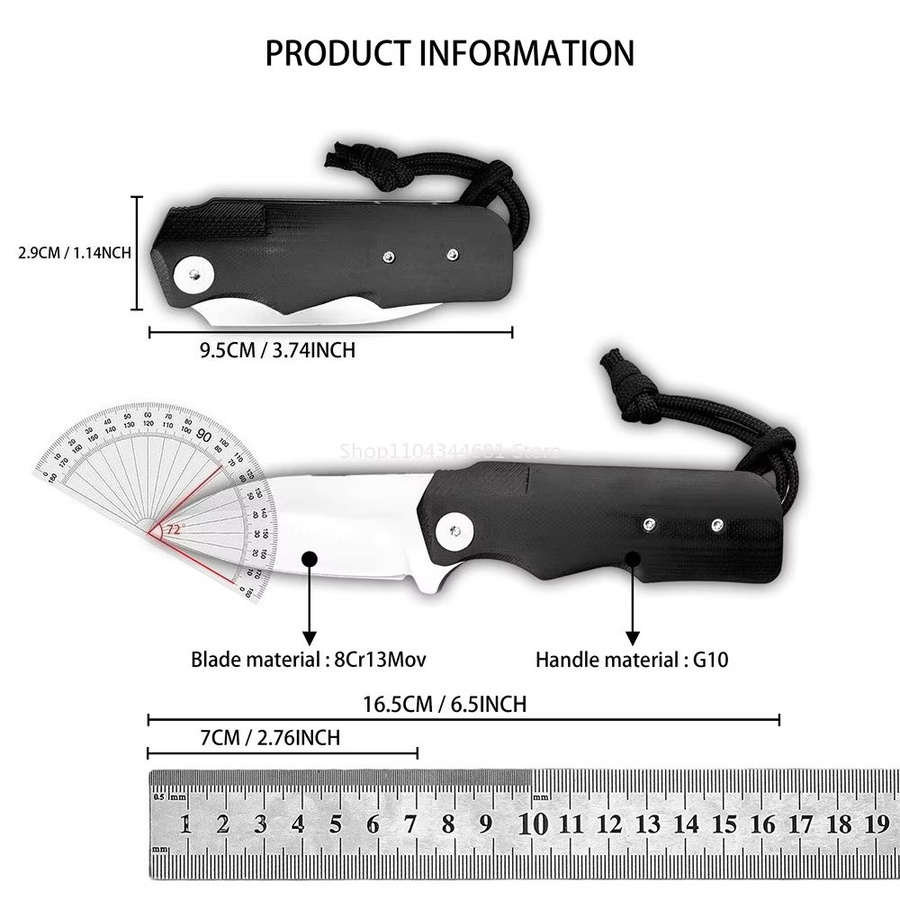 Mini Klappmesser mit 2,8 Zoll 8Cr13Mov Klinge und G10 Griff in Schwarz oder Mehrfarbig für EDC, Camping und Wandern - Bild 6