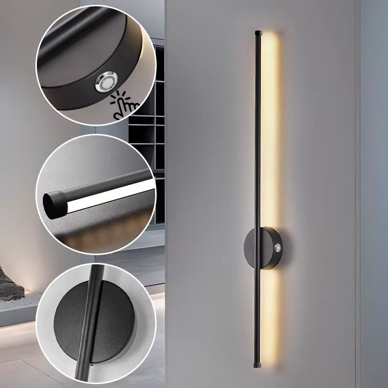LEITELL LED-Wandleuchte mit 5200 mAh Akku, kabellose USB-Wandleuchte aus Metall, dimmbar mit Fernbedienung und Touch-Schalter, minimalistisches Design in Linear-Optik - Bild 5