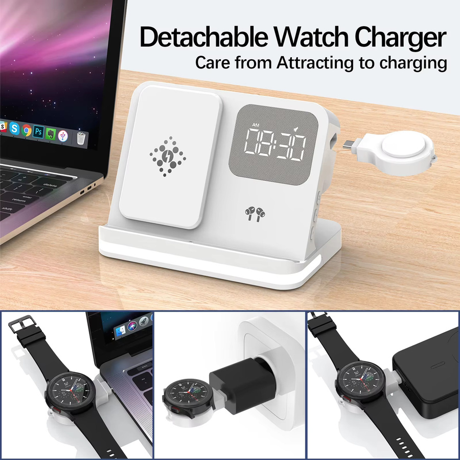 Samsung 6-in-1 kabellose Schnellladestation mit Ständeruhr für Galaxy Watch und Buds in Schwarz oder Weiß - Bild 2