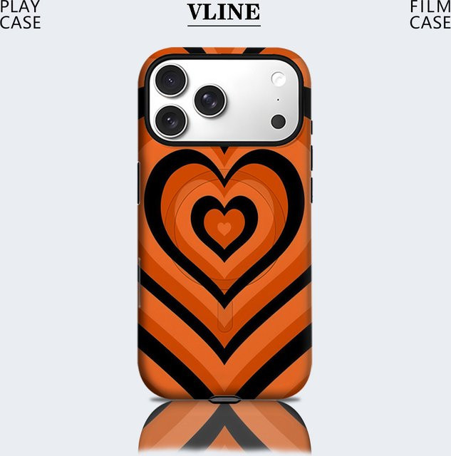 Potdemiel Handyhülle mit Retro Herz-Illusion für iPhone 17 16 15 14 13 Pro Max Plus, robuste Ein- und Doppelschicht-Schutzhülle, Orange - Bild 1