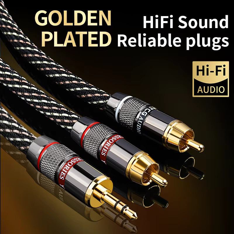 YYTCG HiFi 3,5mm auf 2 RCA Audiokabel in Schwarz, hochreines OFC Aux-Kabel für PC, Lautsprecher und Verstärker - Bild 5
