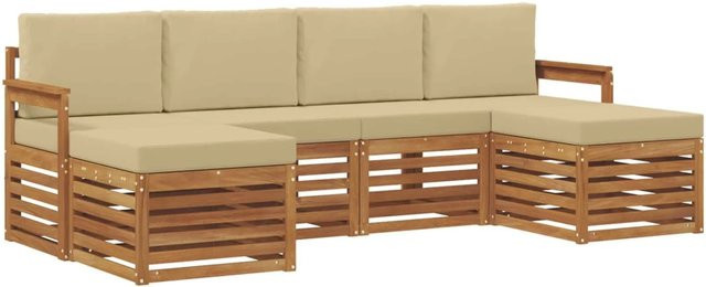 vidaXL Sofagarnitur 6-teilig aus Akazien-Massivholz in Beige mit Sitzkissen und Rückenpolstern - Bild 1
