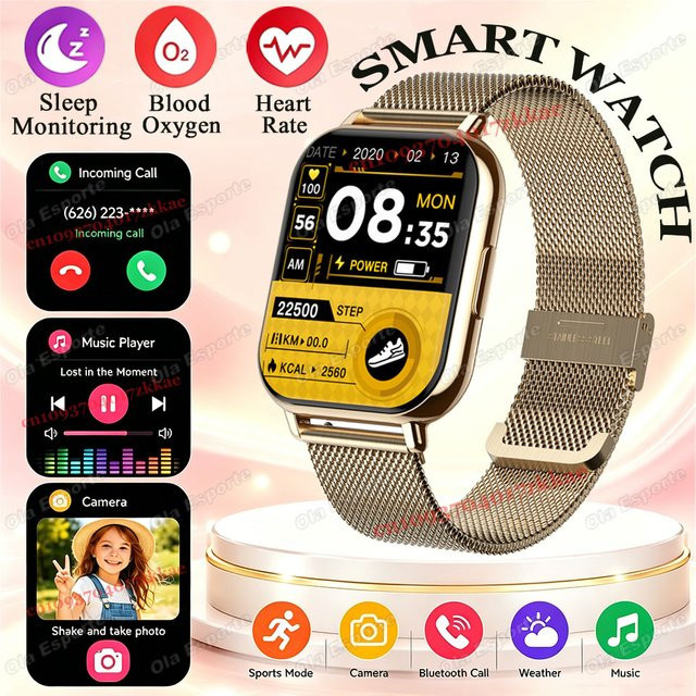 Ola Esporte Smartwatch in Schwarz mit Herzfrequenz-, Blutsauerstoff- und Blutdruckmessung, Schlafüberwachung, Bluetooth-Anruffunktion und Sprachassistent - Bild 1