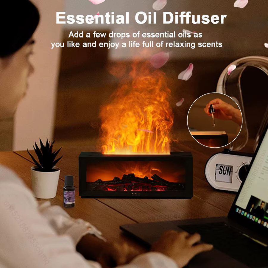 Raugee Flammenaroma-Luftbefeuchter und Aromatherapie-Diffusor mit Fernbedienung in Schwarz oder Weiß - Bild 3
