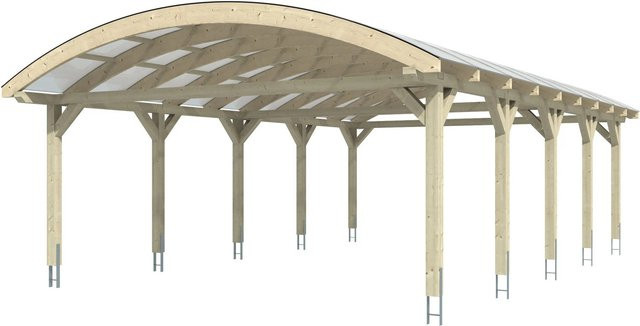Skan Holz Carport Franken Bogendach aus Fichte Leimholz in Nussbaum Braun B: 635 cm, T: 969 cm, H: 325 cm - Bild 1